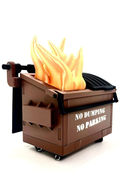 Zeb3D Dumpster Fire office decor - realistic mini dumpster with flames, perfect gag gift, craft kit, and interactive toy figurine.